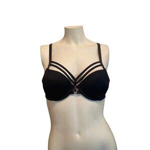 Black Felina Padded Underwired Adjust Bra with Gold Ornament Back Close Sz 34B